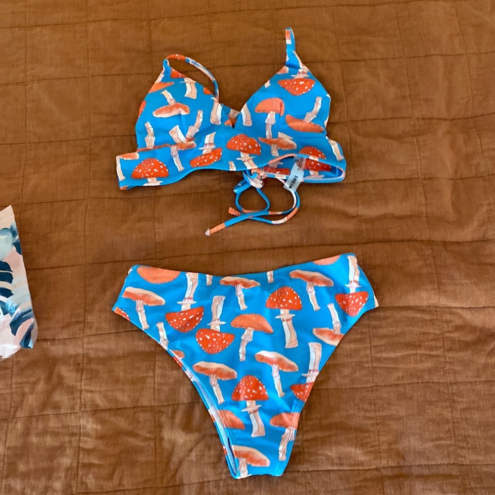 Shein blue mushroom bikini set